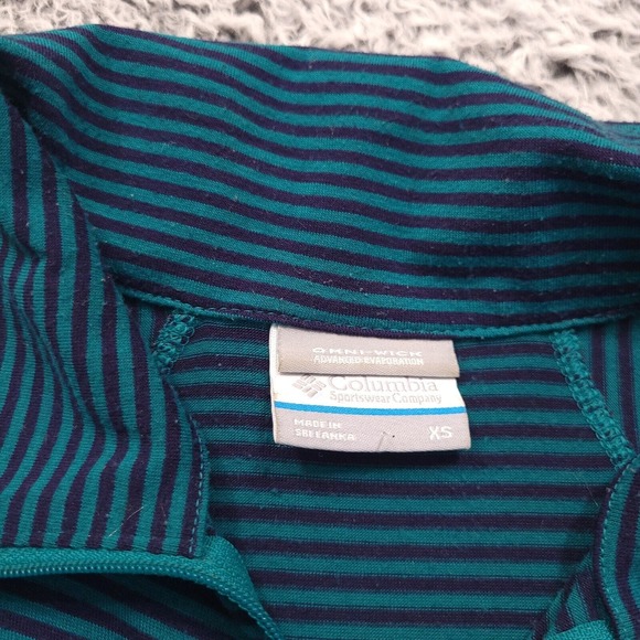 Columbia Shirt Women Extra Small Green Blue Striped 1/4 Zip Athleisure Omni Wick - Picture 2 of 6